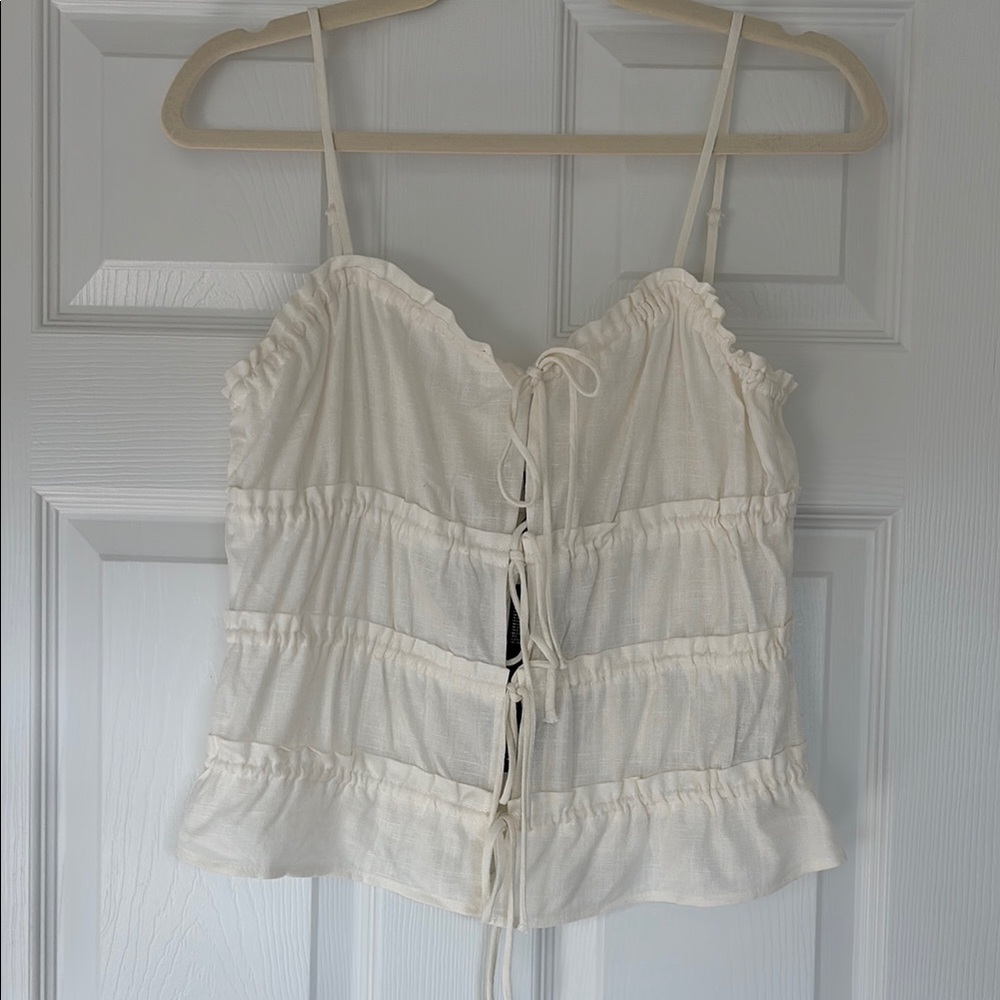 NWT Cream Tie-Front Top - Picture 5 of 8